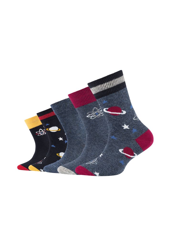 Camano Kindersocken 5er-Pack ca-soft mit Baumwolle Weltall mit coolen Weltall-Motiven blue melange 23-26