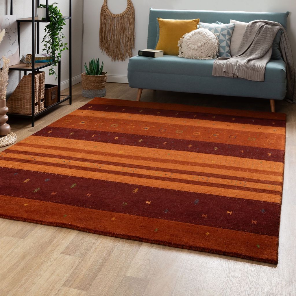 Steffensmeier Gabbeh Teppich Shiraz | Wolle, Terra, Größe: 90x160 cm Kurzflor Teppich für Wohnzimmer, Ethno Look