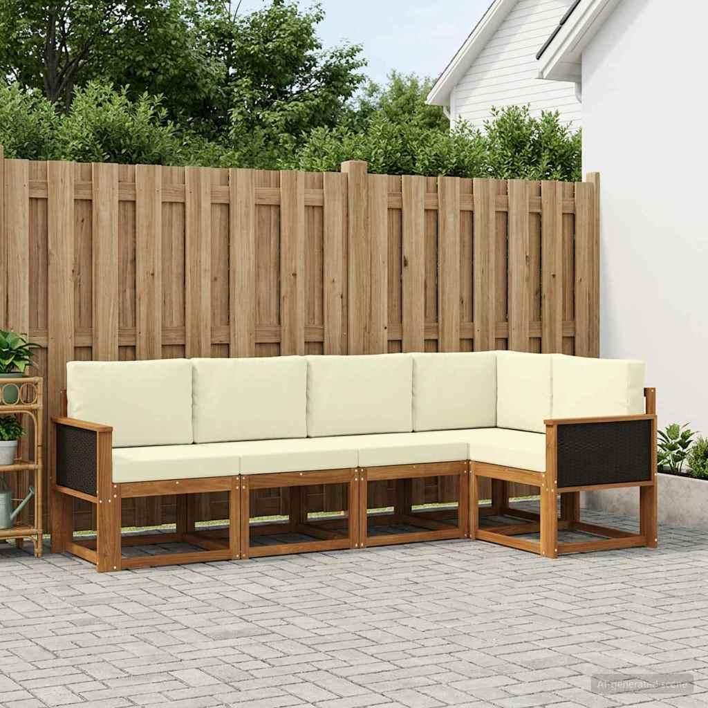 Möbel Outdoor-Sofagarnitur mit Kissen 5 pcs Natur und Creme PolyesterGartensofas - Gartensofas c2178