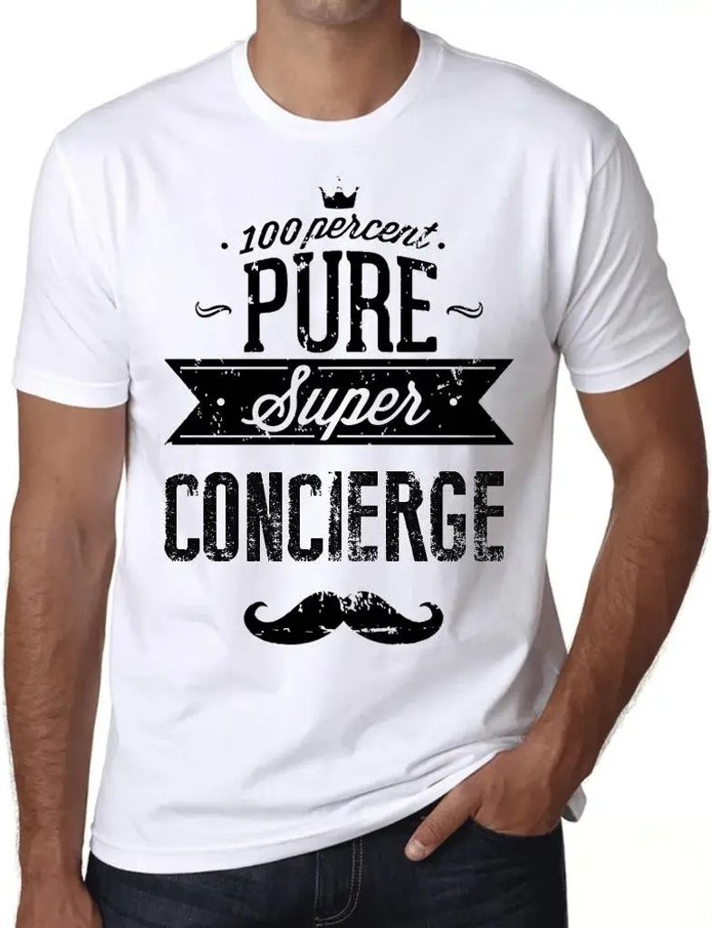 Herren Grafik T-Shirt 100% Pure Super Concierge Öko-Verantwortlich Vintage Jahrgang Kurzarm Lustige Druck Geburtstag Geschenk Mann