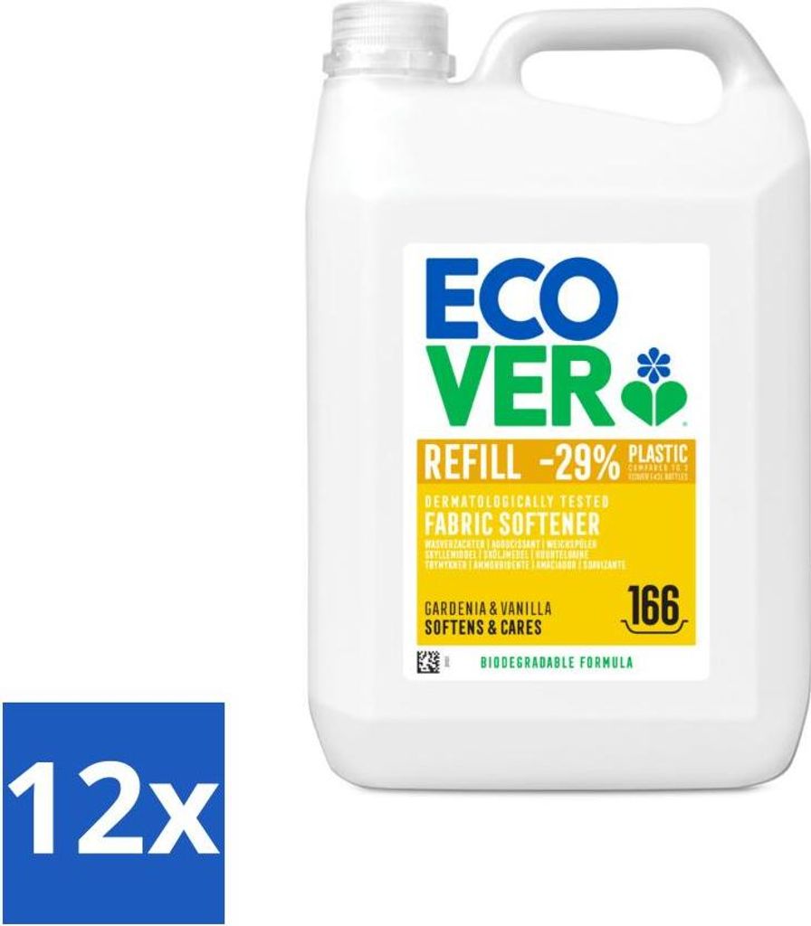 Ecover – Weichspüler – Gardenie & Vanille – 5 Liter – 166 Wäschen - Vorteilspack - 12 Stücke