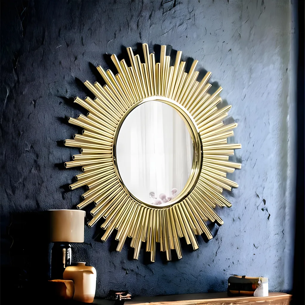 Miroir mural soleil doré brillant pour illuminer une entrée ou chambre