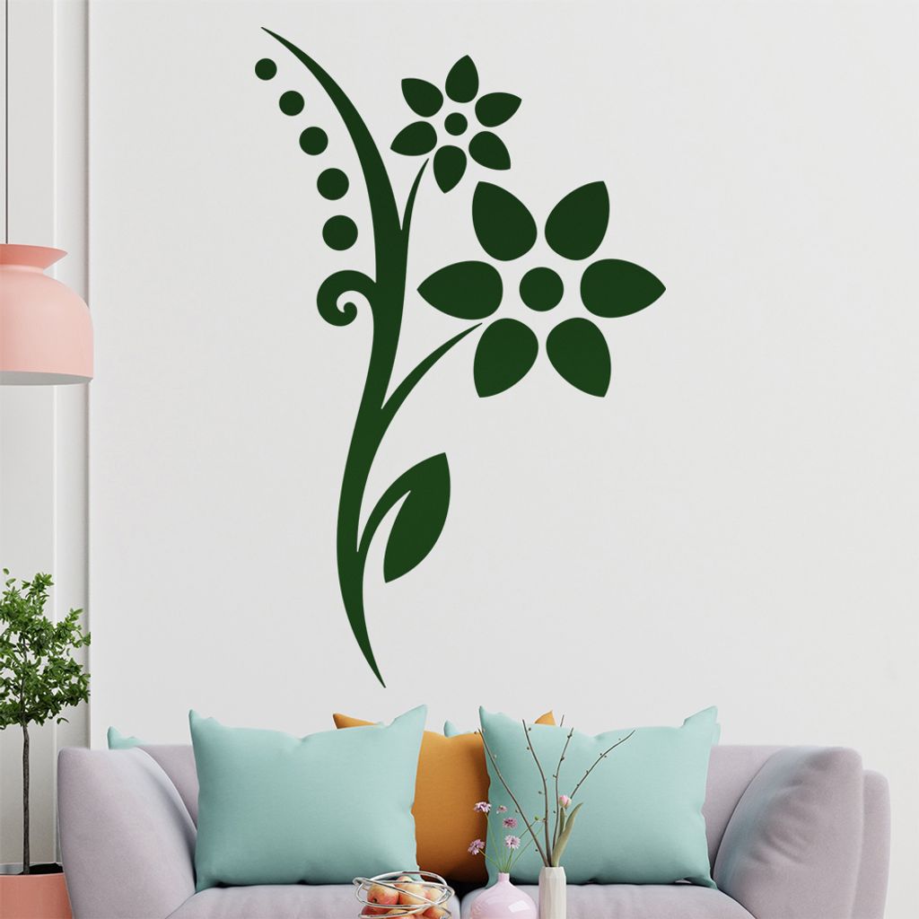 Blume - Punkte Linien Wandtattoo in 6 Größen - Wandaufkleber Wall Sticker - Dekoration, Küche, Wohnzimmer, Schlafzimmer, Badezimmer
