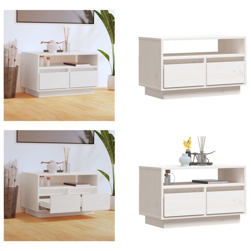 vidaXL TV Schrank Weiß 60x35x37 cm Massivholz Kiefer - TV-Schrank - TV-Schränke - Lowboard - Stereo Schrank