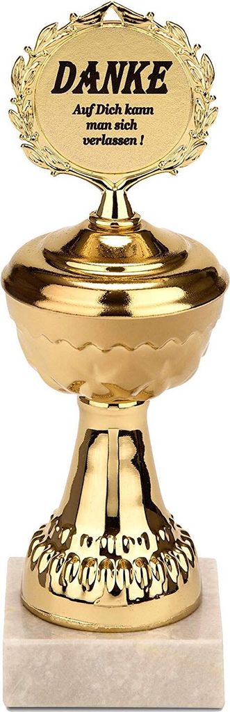 BRUBAKER Pokal - goldene Trophäe mit Marmorsockel - Geschenkidee um Danke zu sagen - Motiv: Danke - Auf Dich kann man sich verlassen