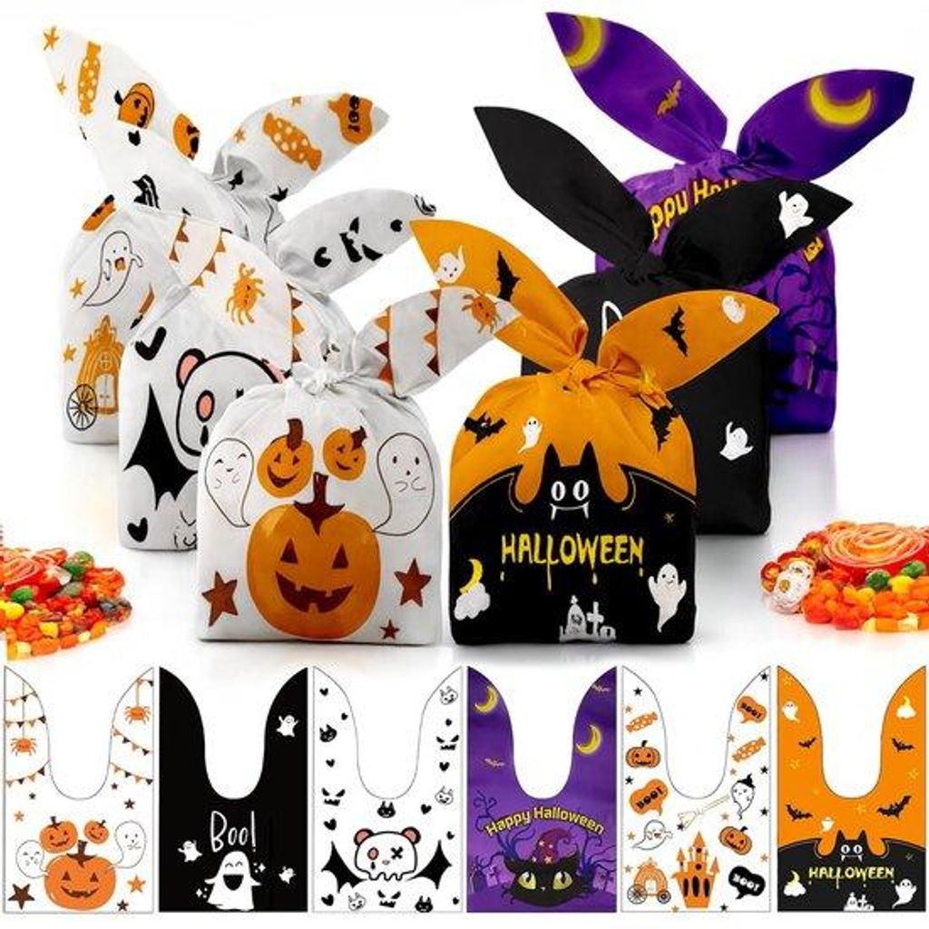 Halloween-Snoezelset aus 120 recycelbaren Plastikbeuteln mit einzigartigen Mustern und Ohren