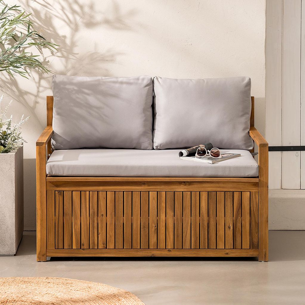 home24 Massive Gartenbank - Akazie Massiv / Polyester - Produktbild 