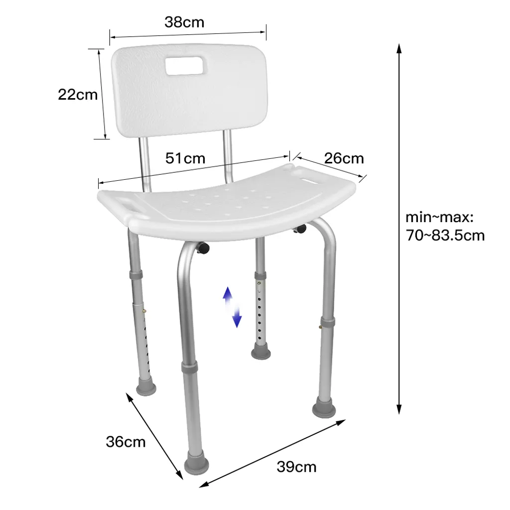 Tabouret de douche antidérapant réglable en hauteur châssis aluminium - 8