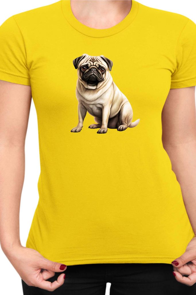 Damen T-Shirt Dogs Breeds Pug Dog Breed 008, Lady 2XL / Gelb