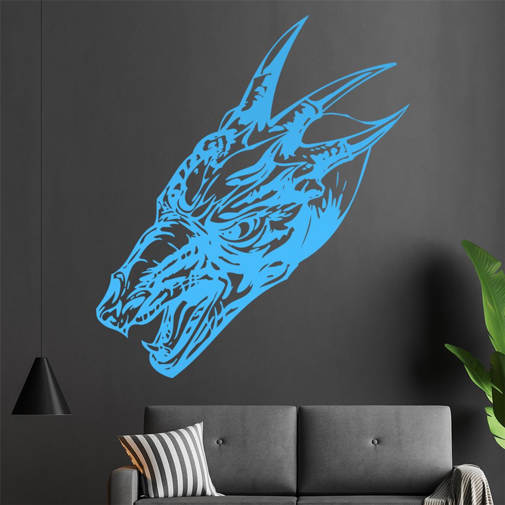 Drachen Kopf Wandtattoo in 6 Größen - Wandaufkleber Wall Sticker - Dekoration, Küche, Wohnzimmer, Schlafzimmer, Badezimmer