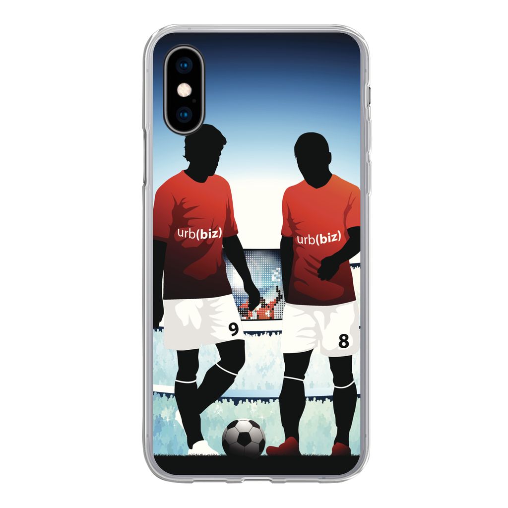 MuchoWow Handyhülle Schutzhülle Hülle für iPhone X Eine Illustration von zwei Fußballspielern in einem Stadion - Jungen - Mädchen - Kinder ...