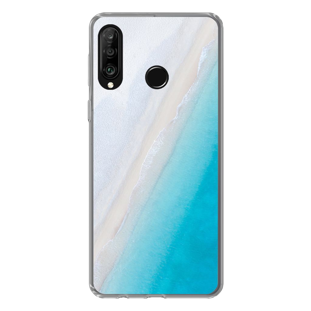 MuchoWow Handyhülle Schutzhülle Hülle für Huawei P30 Lite Strand - Meer - Blau Silikon Softcase Handy Hülle - Handyhülle