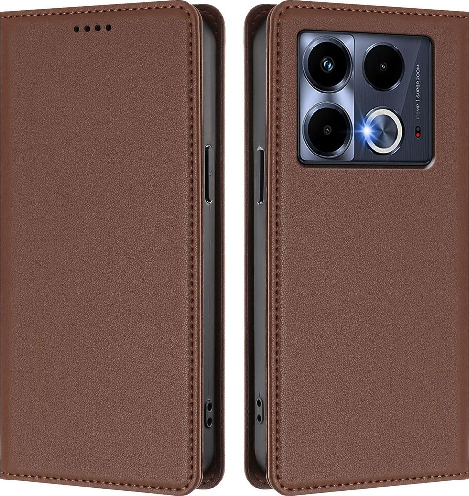 Handyhülle für Infinix Note 40 5G, Kunstleder Klapphülle Stoßfeste Magnetische Hülle mit Ständer Braun