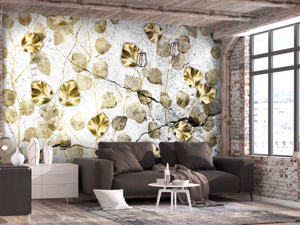 Vlies Fototapete Natur 350x256 cm Vlies Tapeten Wandtapete XXL Botanik Pflanzen Betonoptik Blätter b-A-0850-a-a