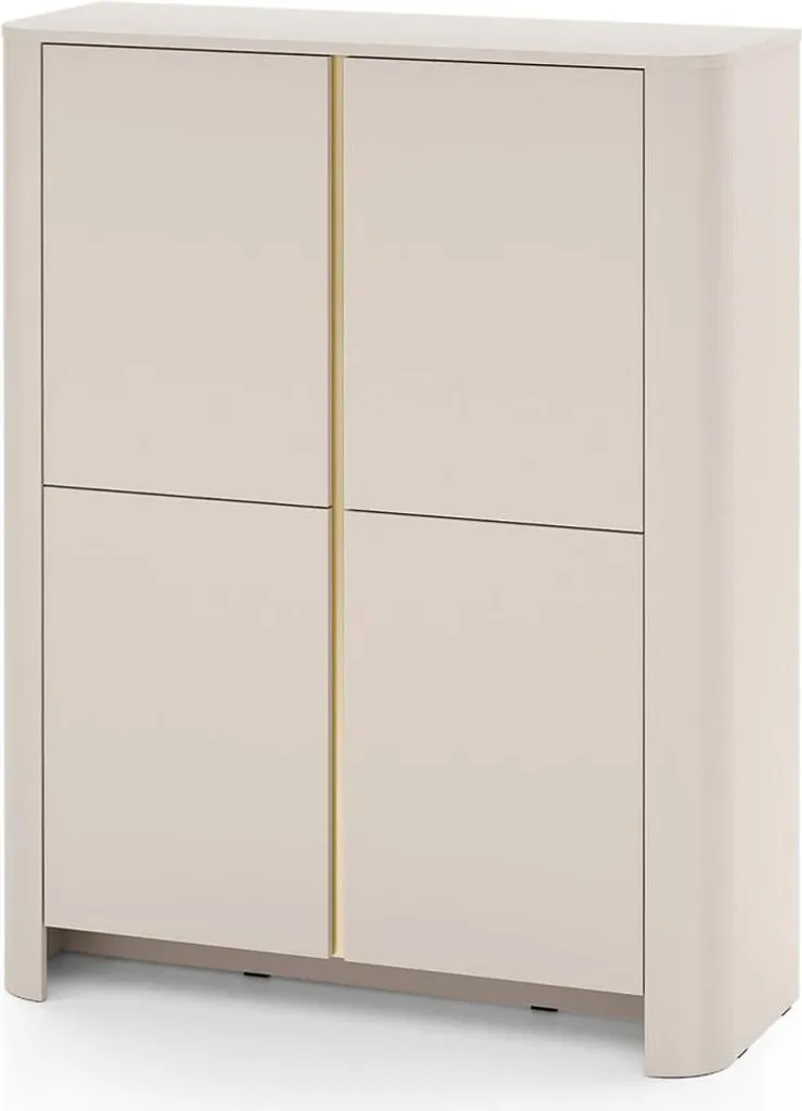 Grand Bahut de Salon Beige Bari 132cm - Meuble de Rangement Design Or
