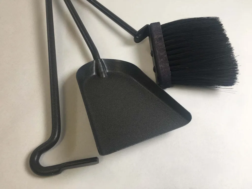 Serviteur de cheminée design anthracite inox avec bac de rangement