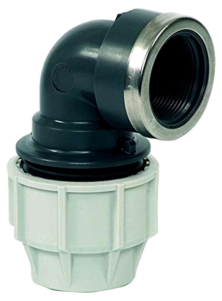 Plasson Klemmfitting Serie 18 - PE Rohr Winkel 90° mit Innengewinde (32 mm x 3/4")