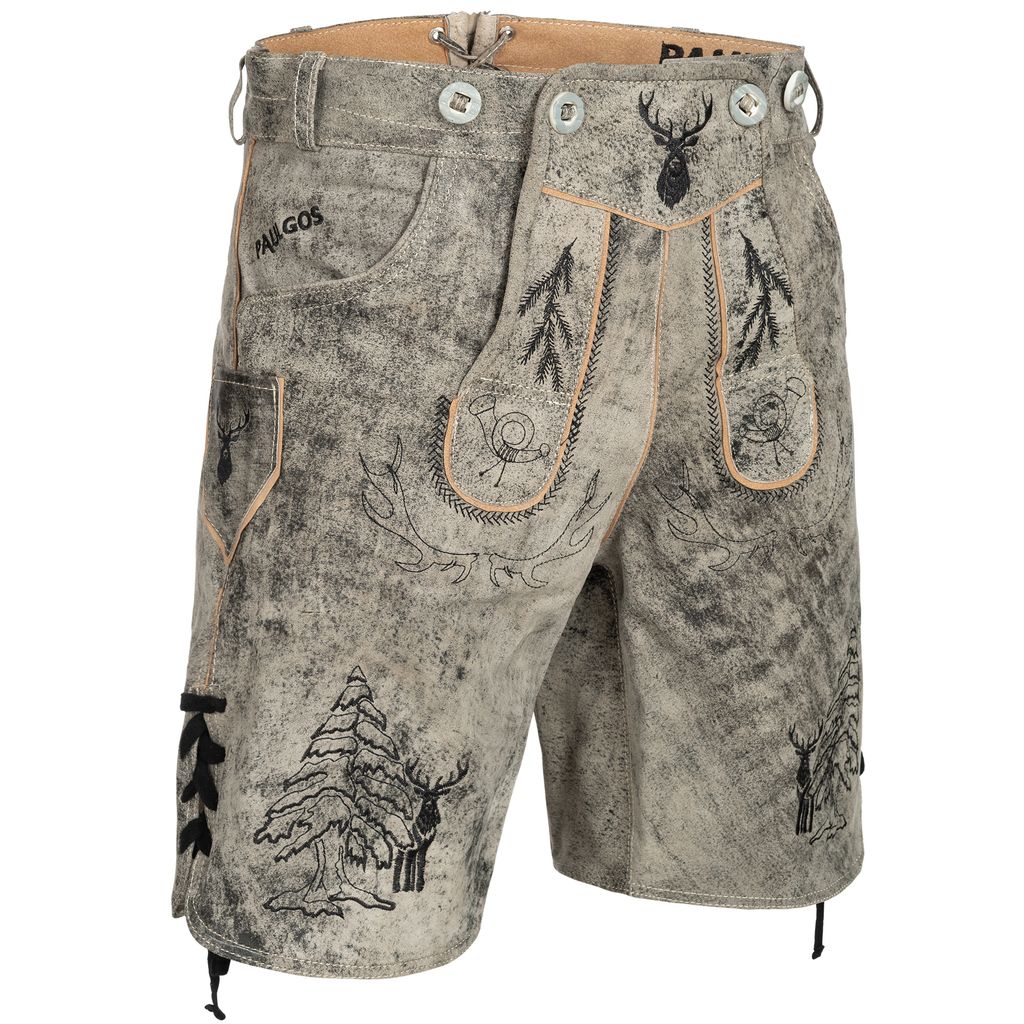 PAULGOS Herren Trachten Lederhose Kurz - HK5 ANTIK - Echtes Produktbild 