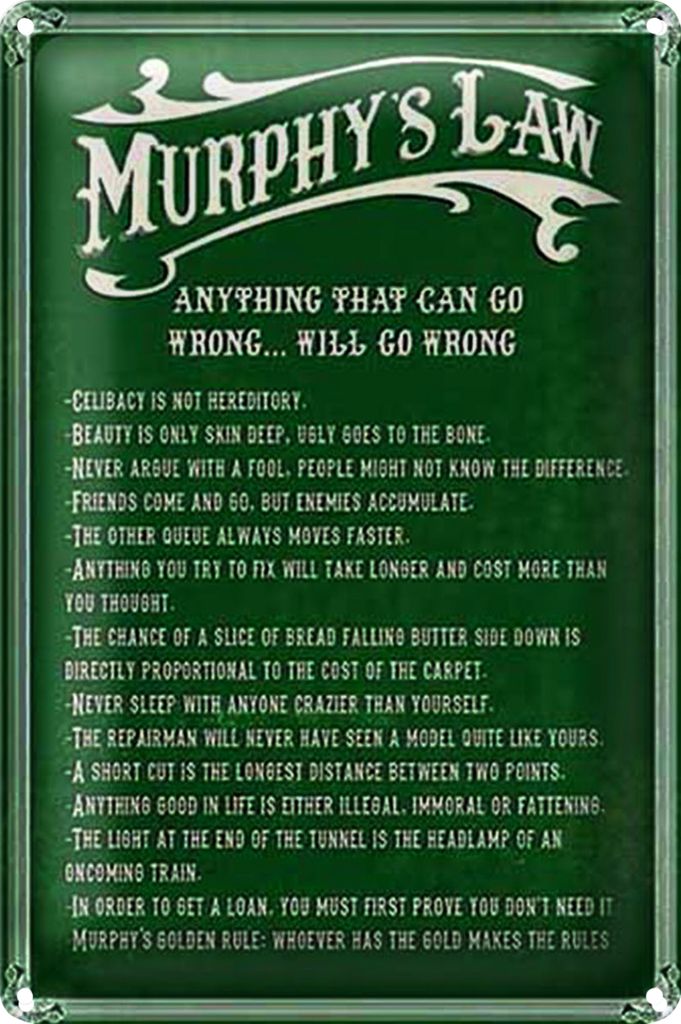 Blechschild Spruch 20x30cm Murphy's Law Anything That Can
