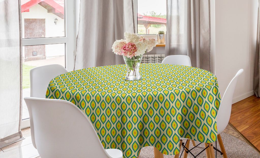 ABAKUHAUS Gelb und Grün Runde Tischdecke, Vogelfedern wie, Kreis Tischdecke Abdeckung für Esszimmer Küche Dekoration, 150 cm, Gelb Grün Vermilion