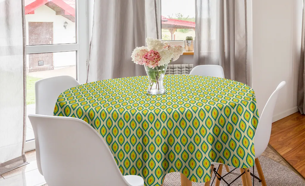 Tovaglia Rotonda ABAKUHAUS 150 cm Design Piume Giallo Verde Vermiglio