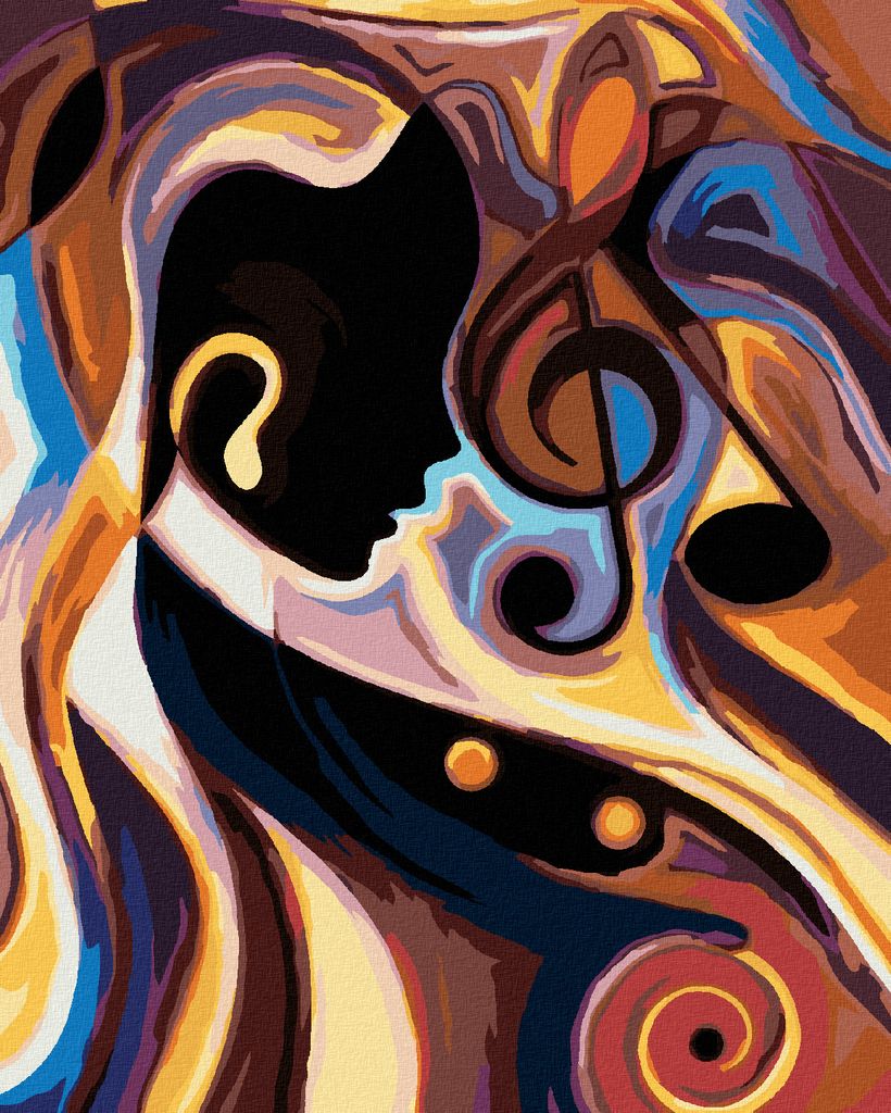 Zuty - Malen nach Zahlen - ABSTRAKTES GESICHT MIT VIOLINSCHLÜSSEL, 40x50 cm, mit Keilrahmen (bereits gespannt)