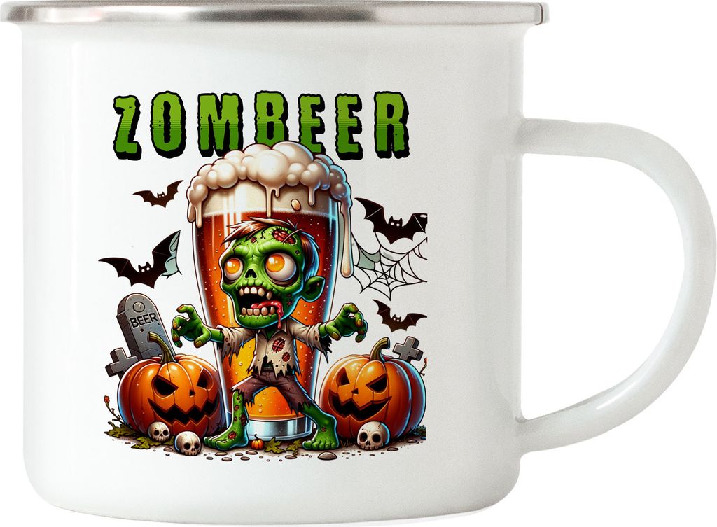 Zombeer Emaille-Tasse Halloween Bier Zombie Grusel Party Lustig