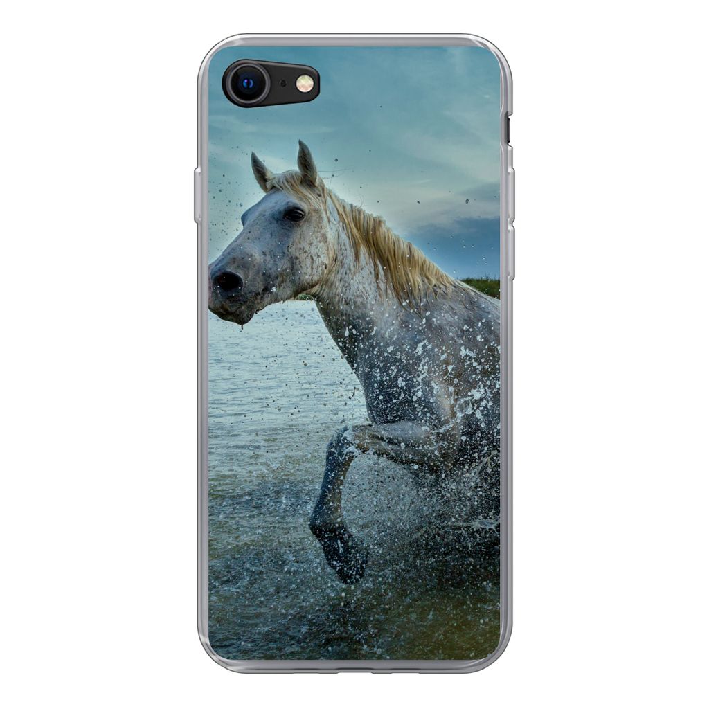 MuchoWow Handyhülle Schutzhülle Hülle für iPhone SE 2020 Pferd - Wasser - Tropfen Silikon Softcase Handy Hülle - Kartenbesitzer