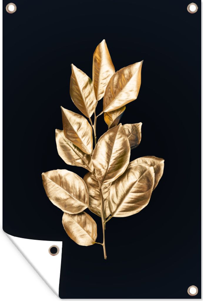 MuchoWow 40x60 cm Outdoor-Poster Gartendeko Sichtschutz Garten Poster für den Garten Pflanze - Blätter - Gold - Schwarz - Luxus