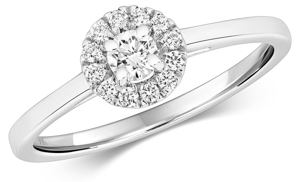 Wunderschöner 9 Karat (375) Weißgold Solitär Verlobung Damen - Diamant Solitärring Brillant-Schliff 0.25 Karat H - I1, 50 (15.9); TRS21115RSK