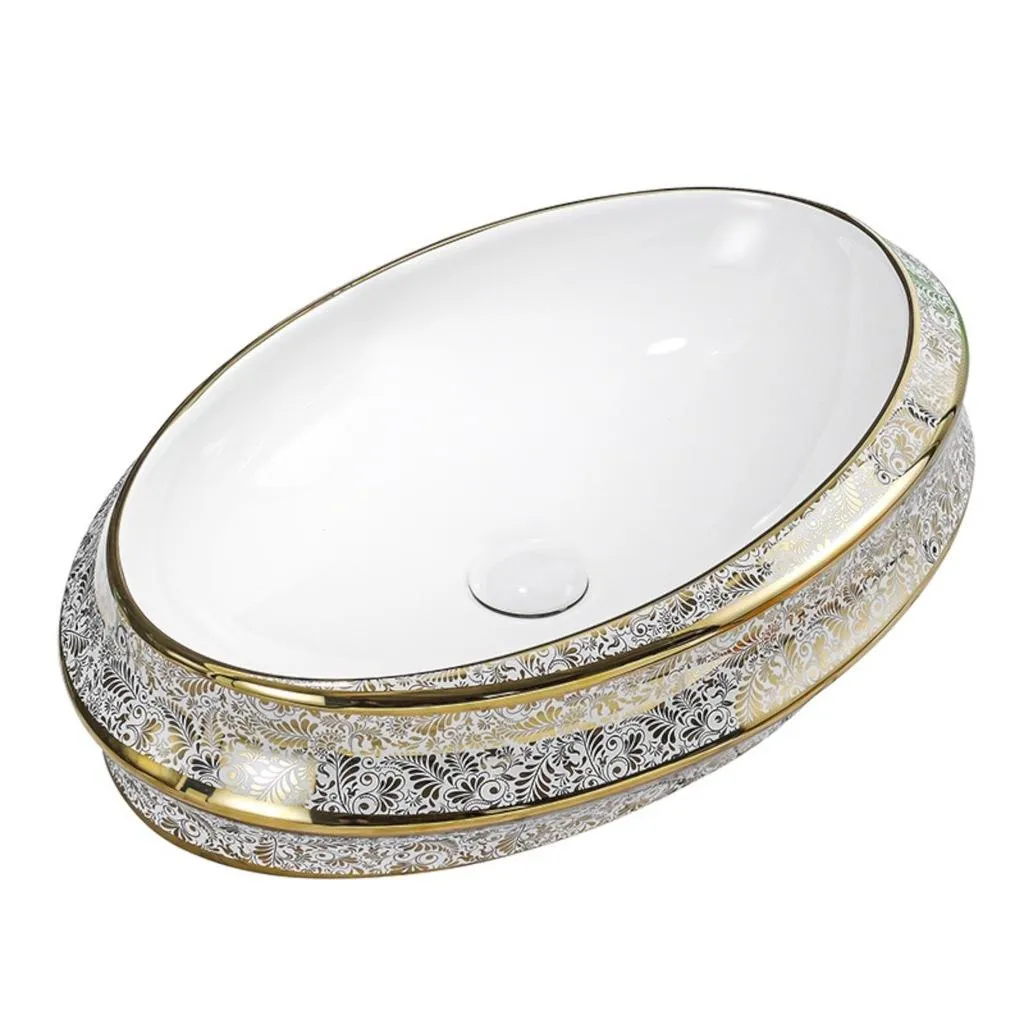 Lavandino Ovale Ceramica Oro | Lavabo Appoggio Lusso Hotel Style