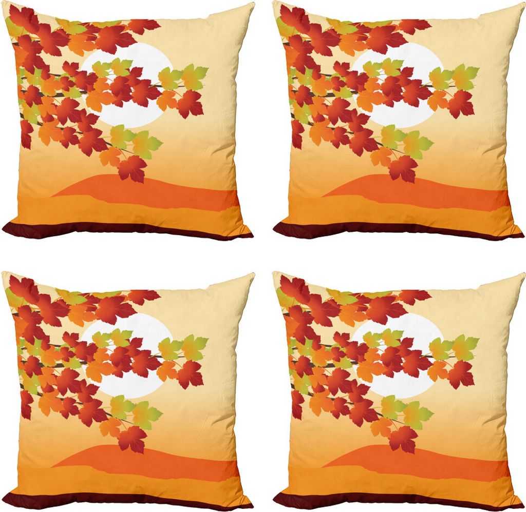 ABAKUHAUS Herbst Kissenbezug Set (4 Stück), Branchen Maple Tree, Moderner Doppelseitiger Digitaldruck, 60 cm x 60 cm, Mehrfarbig