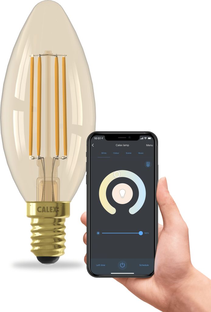 Calex Smart LED Lampe, E14, B35, Gold Filament, warmweißes Licht, dimmbar, WLAN App- & Sprachsteuerung