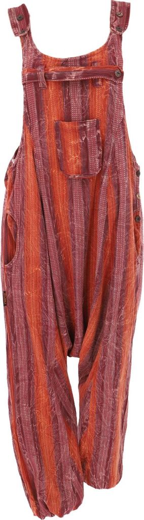 Farbenfrohe Boho Latzhose, Gestreifter Overall, Jumpsuit - Orange/rost, Damen, Baumwolle, Hosen