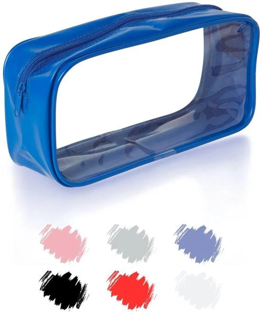 Trousse de toilette ronde en PVC bleu translucide et format généreux