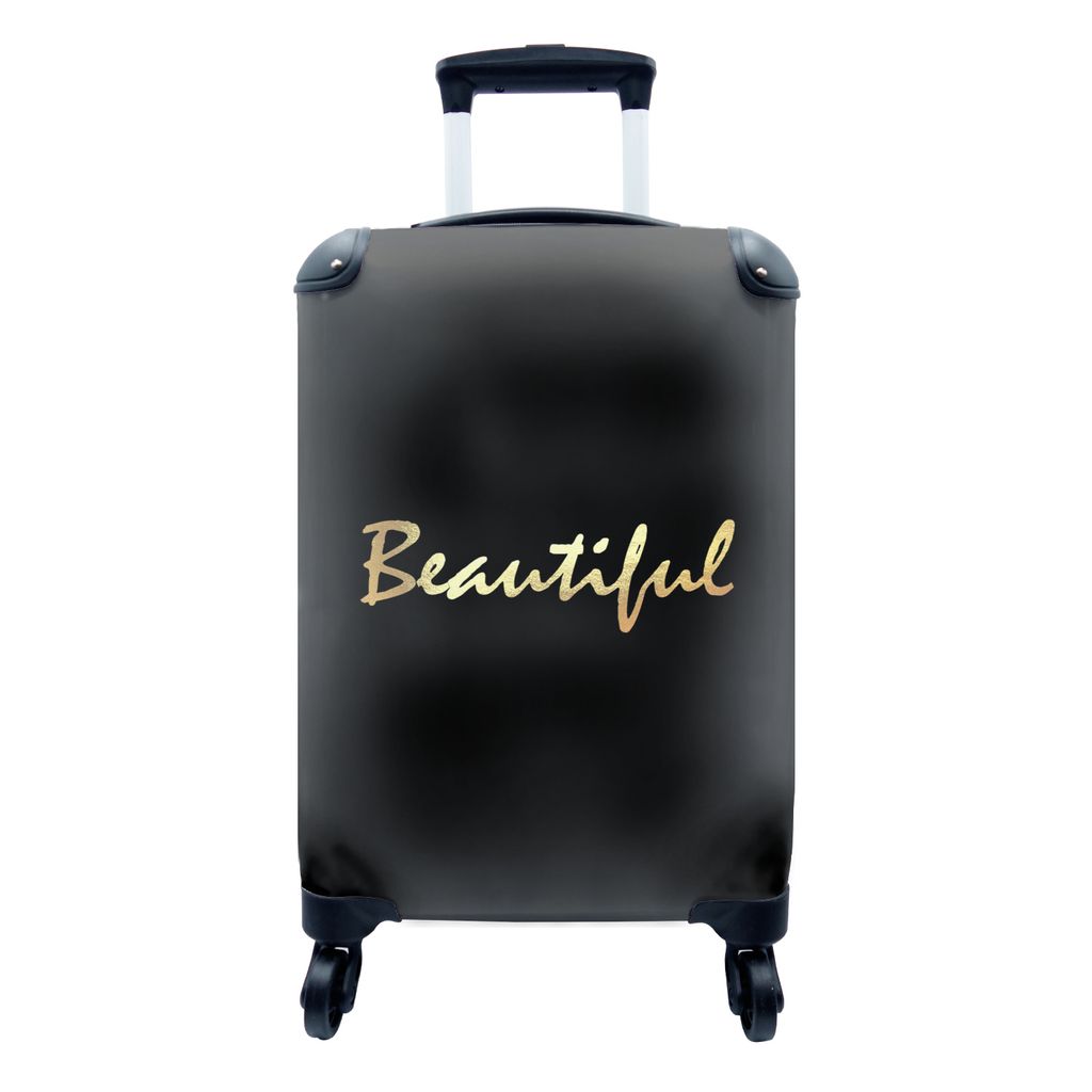 MuchoWow Koffer Handgepäck Trolley Rollkoffer Kleine Reisekoffer mit 4 Rollen - Zitat - Schönheit - Schwarz - Gold - Cabin Size < 55x40x23 cm &...