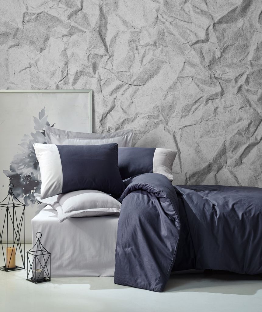 Plain Line bettwäsche-set 200x220cm baumwolle renforce navy blau/grau