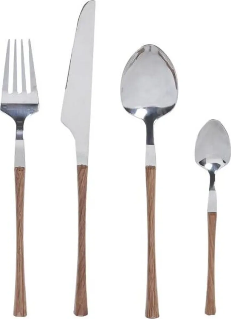 Service de couverts complet 16 pièces en inox couleur argent et bois