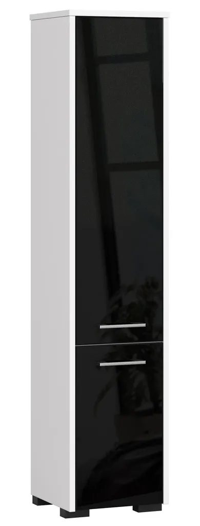 Armoire de salle de bain haute 30x140 cm, 2 portes 5 niches, blanc et noir