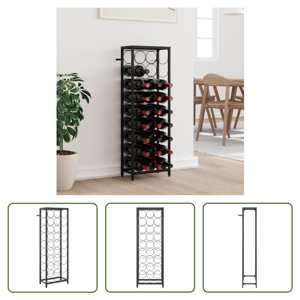 The Living Store Weinregal für 27 Flaschen Schwarz 34x18x100 cm Schmiedeeisen