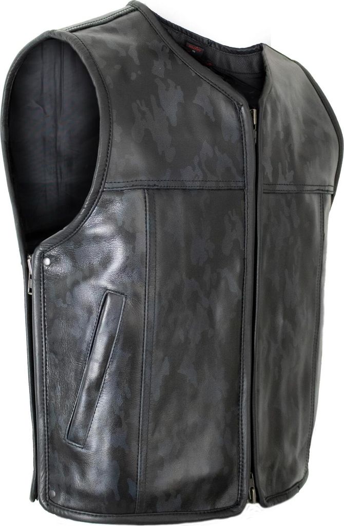 Motorrad Bikerweste Lederkutte Rockerweste Clubweste in Camouflage Lederweste(3XL)