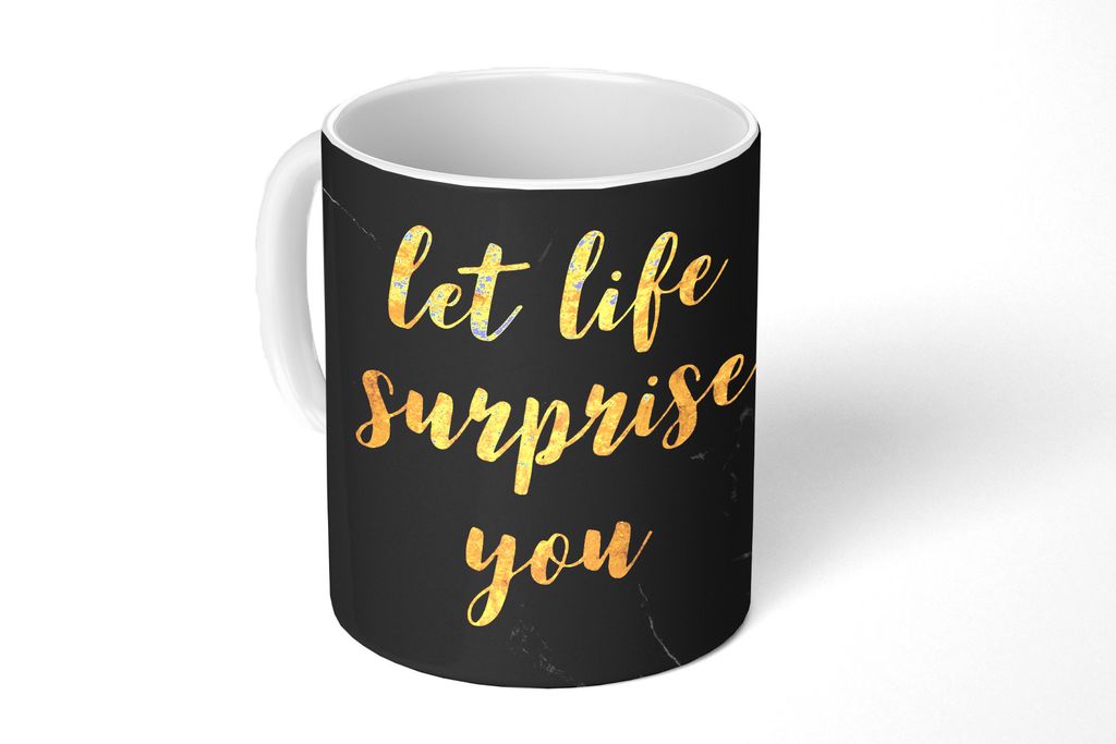 KitchenYeah Tasse Kaffeetasse Kaffeebecher 350 ml Zitate - Überraschung - Gold - Marmor Teetasse - Fototasse - Becher - Keramikbecher - Teebeche...