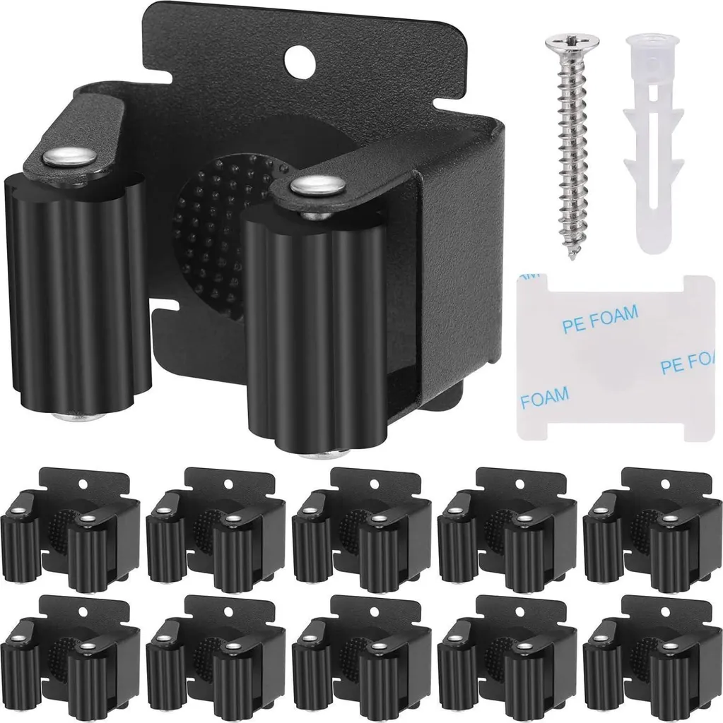 Accroche Balai Mural en Inox : Lot de 10 Fixations pour Outils de Ménage