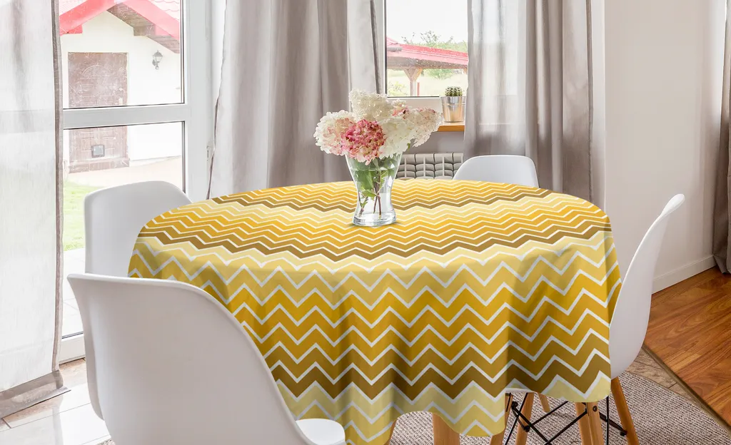 ABAKUHAUS Tovaglia Rettangolare Grigio E Giallo Zig Zag - 140x200 Cm, 100% Poliestere, Impermeabile E Anti-macchia, Per Cucina E Sala Da Pranzo