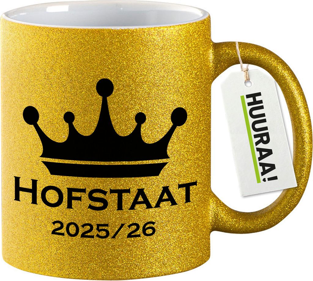 Huuraa Glitzertasse Hofstaat 2025/26 Schützenfest 330ml Gold Keramik Kaffeebecher Geschenkidee