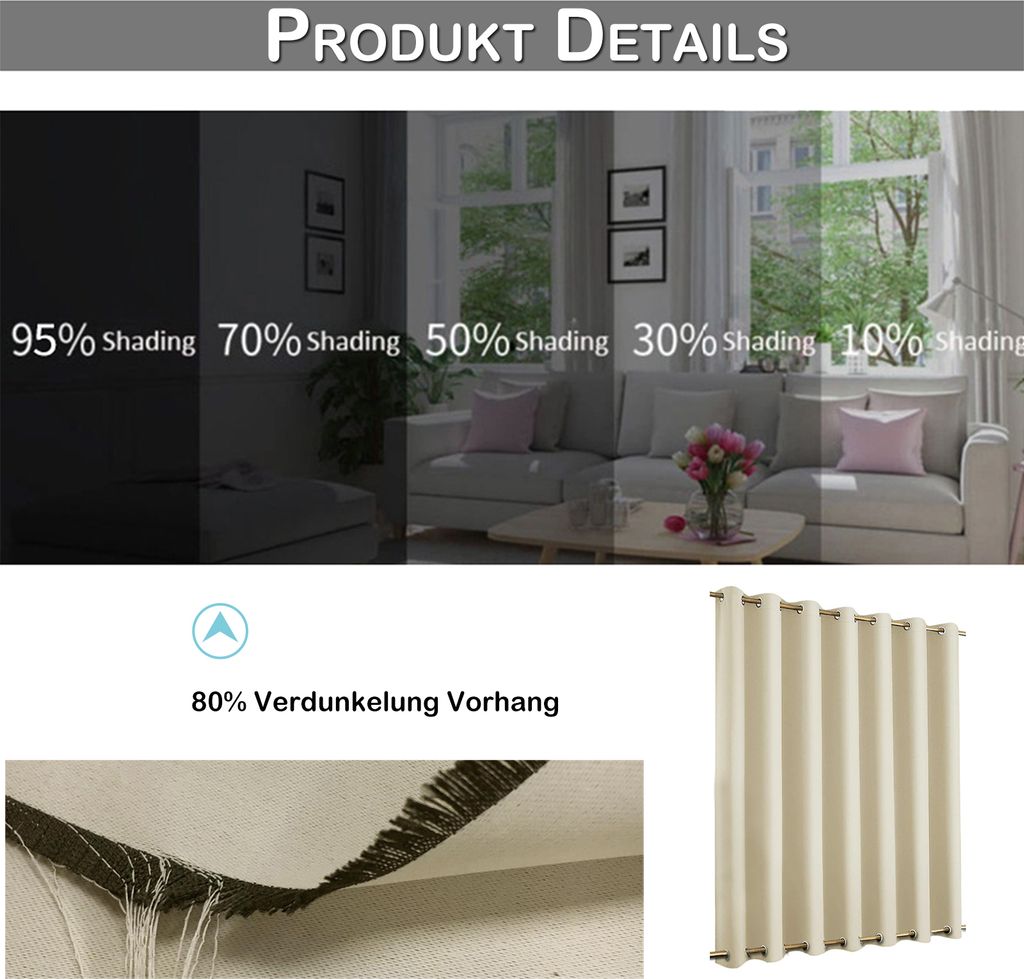 1 Stück Beige Outdoor Vorhang Wetterfest Wasserdicht Mit Produktbild 