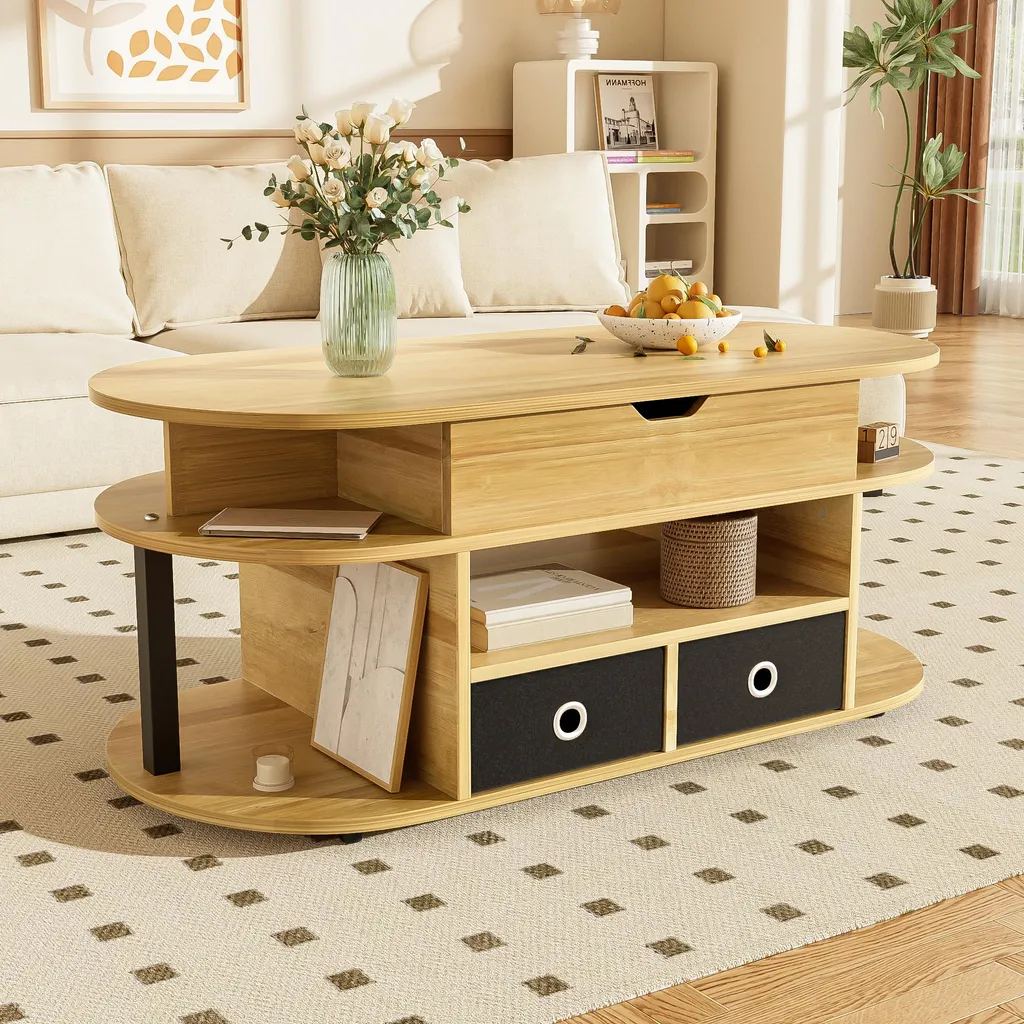 Table basse bureau relevable idéale pour télétravail avec rangements - 9