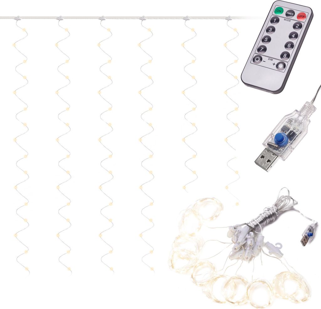 Luci per tende LED 3x3m 300LED bianco caldo Immagine del prodotto 