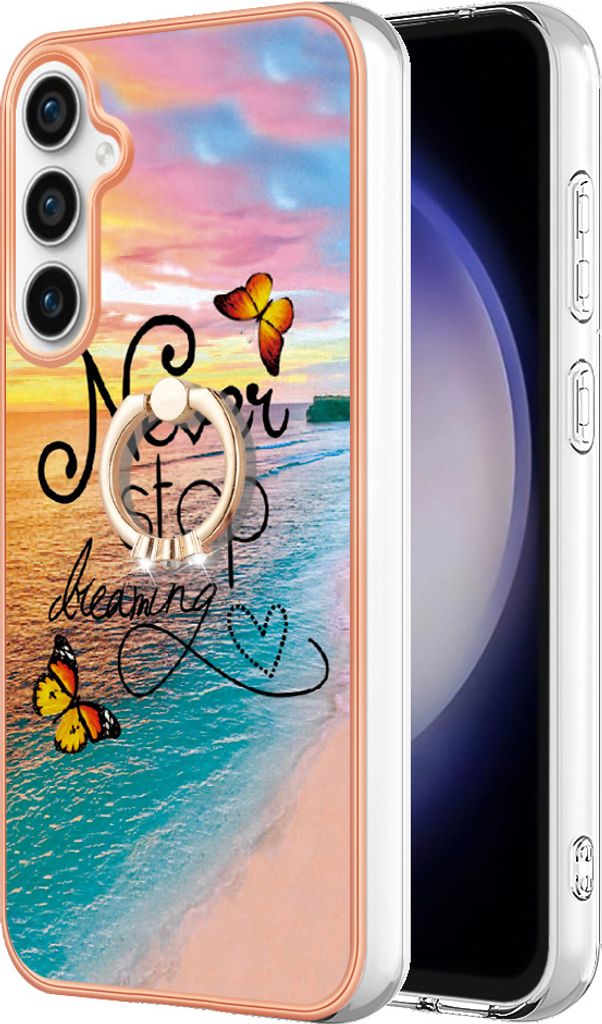 Hülle für Samsung Galaxy S23 FE Muster TPU Silikon Stoßdämpfer Bumper Schutzhülle mit Ring Ständer Gold