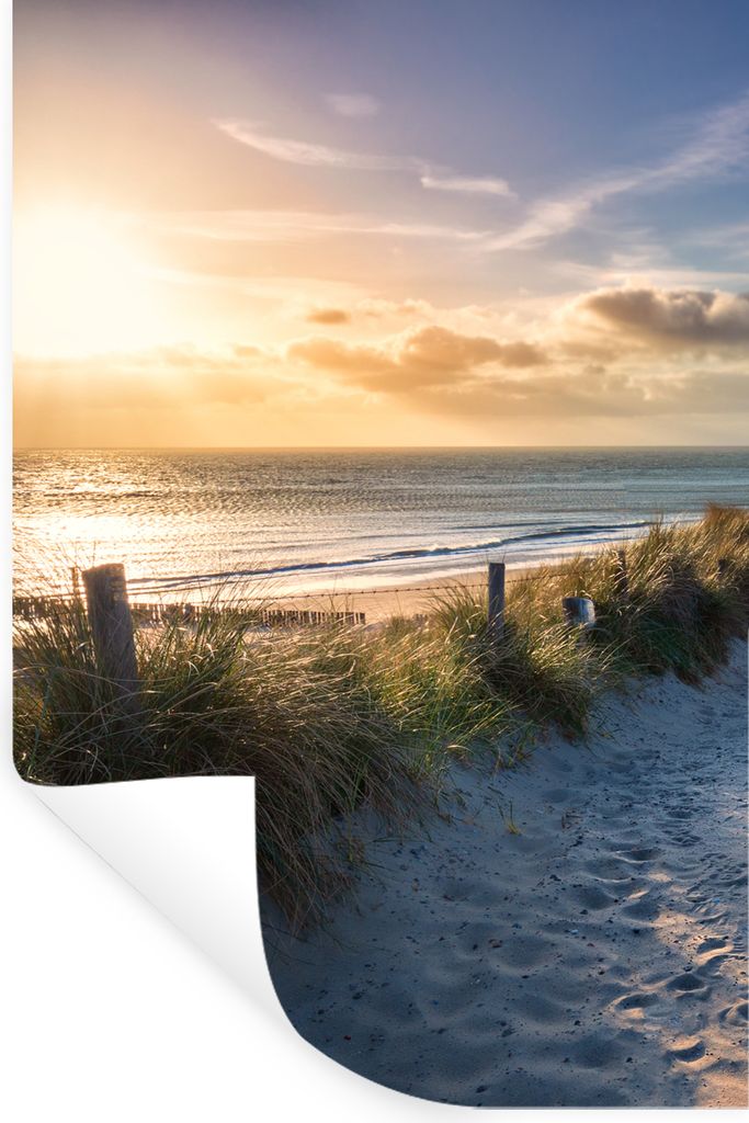 MuchoWow Wandtattoo Wandsticker Wandaufkleber Sonnenuntergang - Strand - Düne - Gras - Bank 60x90 cm Selbstklebend und Repositionierbar - Sticke...